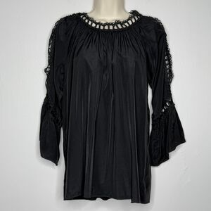 Liam & Co. Womens Blouse Medium Black Dark Romantic Lace Eyelet‎ Goth Feminine
